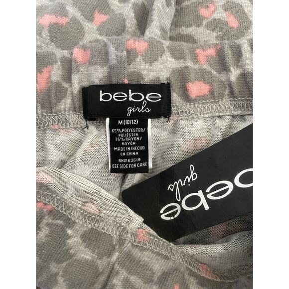 Bebe Girls Gray Pink Animal Print Gold Foil Logo Joggers Pants Size M 10/12 - Picture 6 of 6
